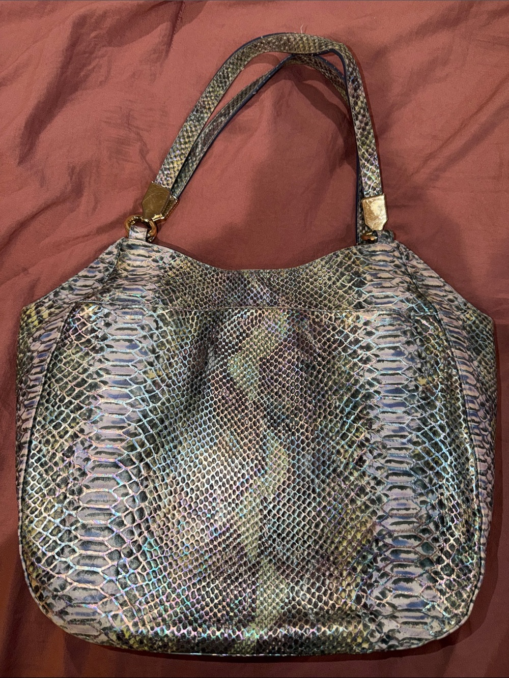Brahmin Multicolor Snake-Print Shoulder Bag with Gold Hardware - Picture 5 of 6